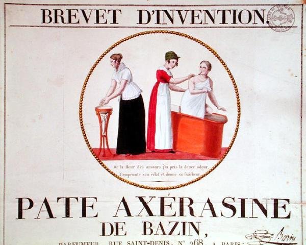 Mainosjuliste "Pate Axerasine de Bazin", 1800-luvun alku (värikaiverrus) tekijältä French School