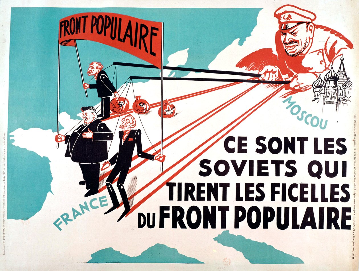 Juliste, jossa Edouard Herriot ja Leon Blum ovat Moskovan nukkeja, noin 1936 (juliste). tekijältä French School