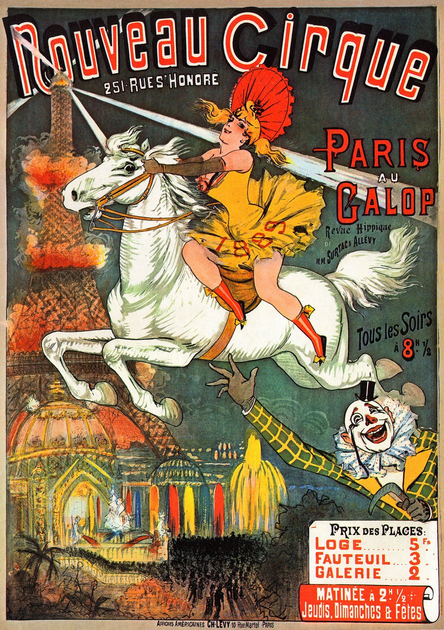 Juliste ratsastuslehdelle "" Nouveau Cirque "" rue saint Honorella Pariisissa tekijältä French School