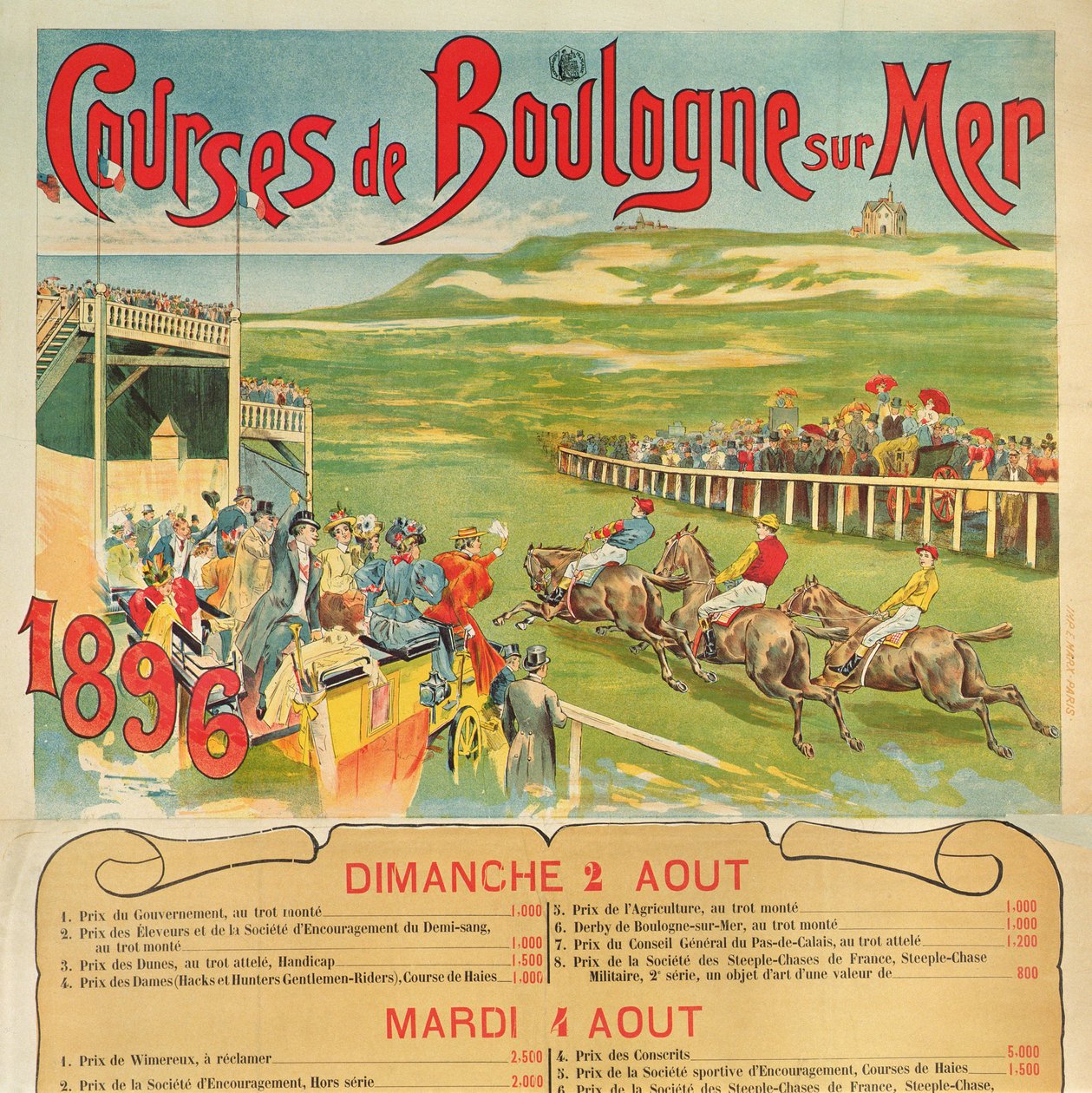 Juliste hevoskilpailuihin Boulogne-sur-Merissä, 1896 tekijältä French School
