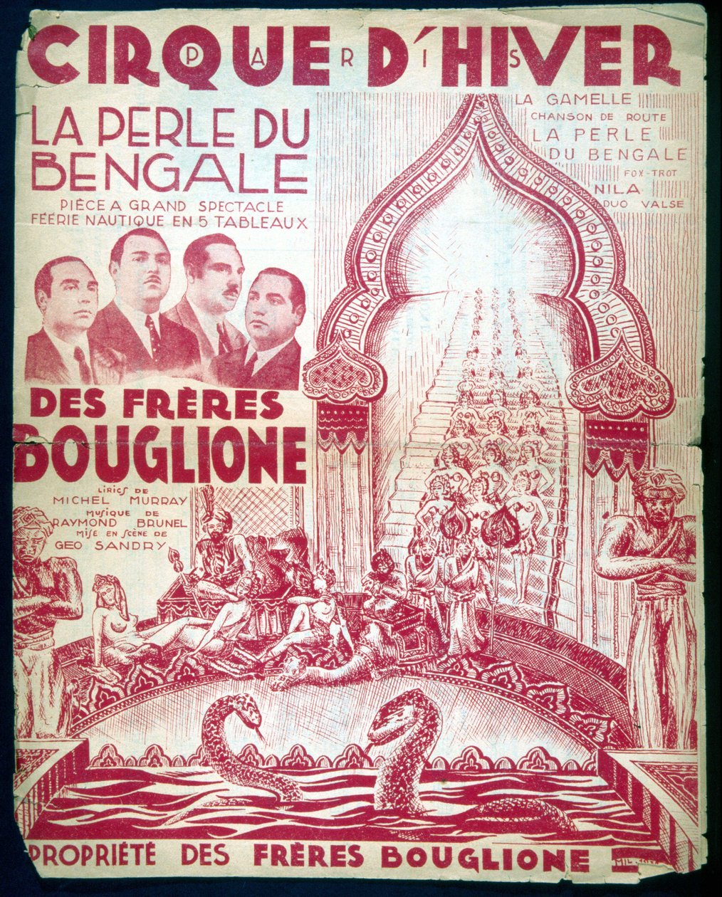 Juliste Bouglionen veljesten esitykseen "Bengalin helmi" Cirque d