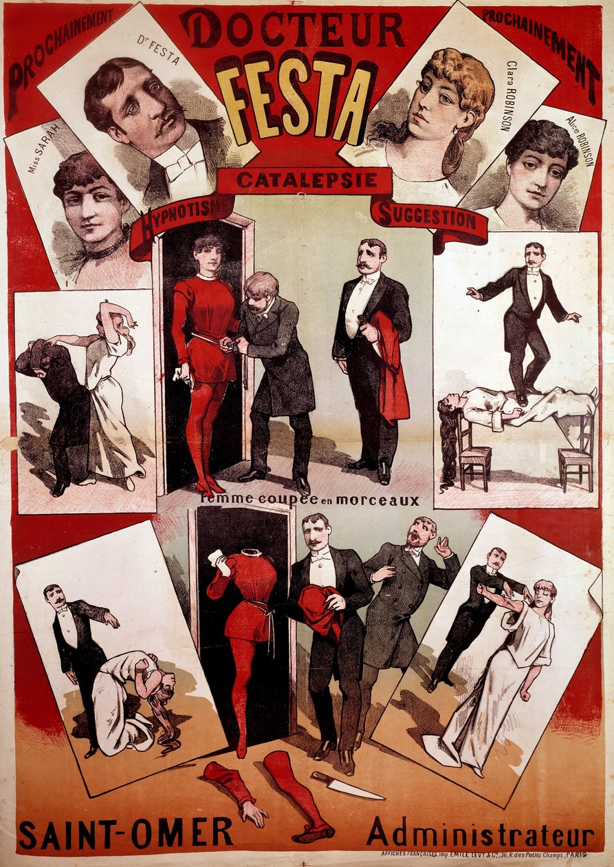 Illusionisti Doctor Festa -taikuriesityksen juliste, 1900-luvun alku (vedos). tekijältä French School