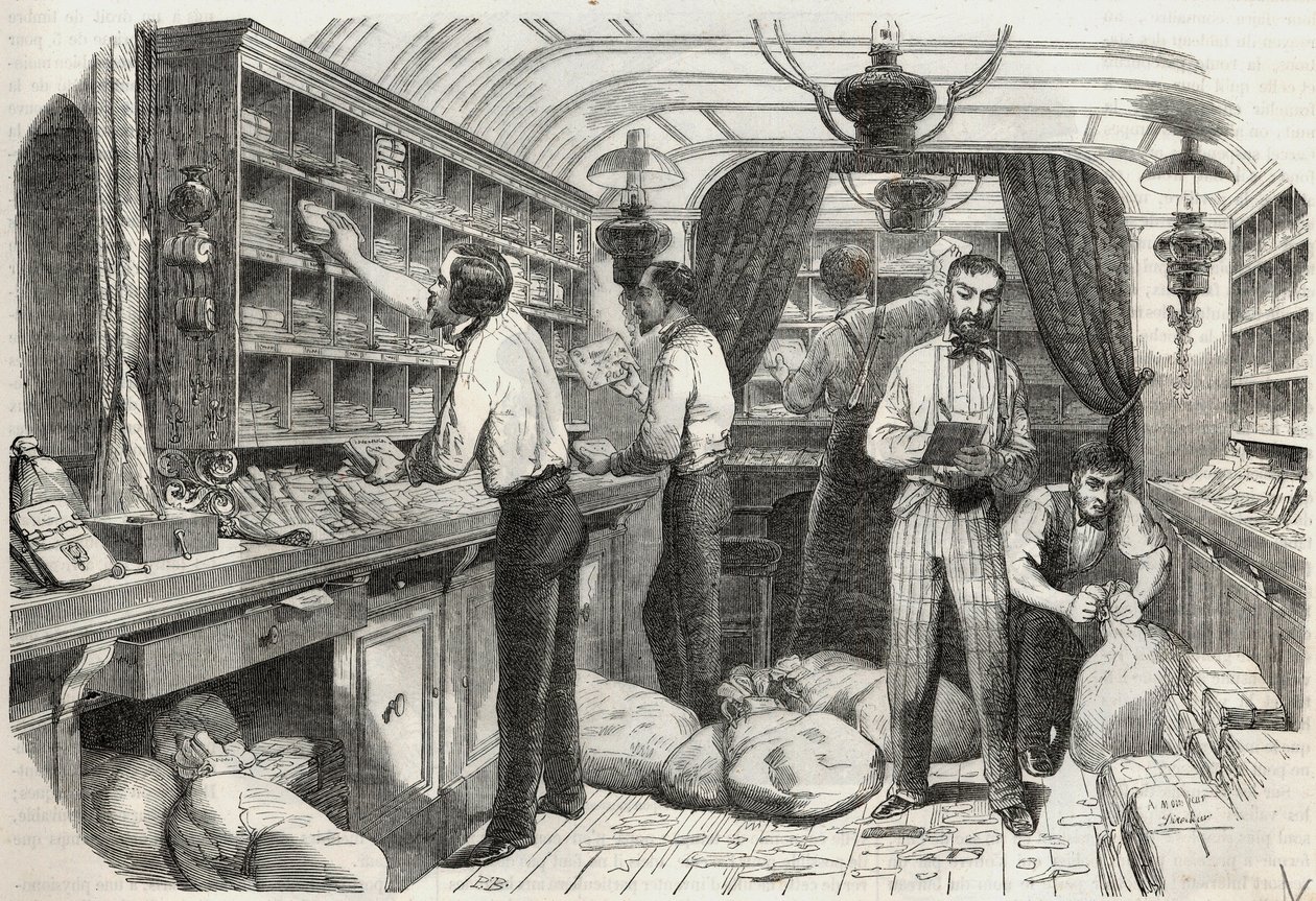Viestit: liikkuvan toimiston sisustus - Kaiverrus "Tableau-de-Paris" Edmond Texier 1852 tekijältä French School
