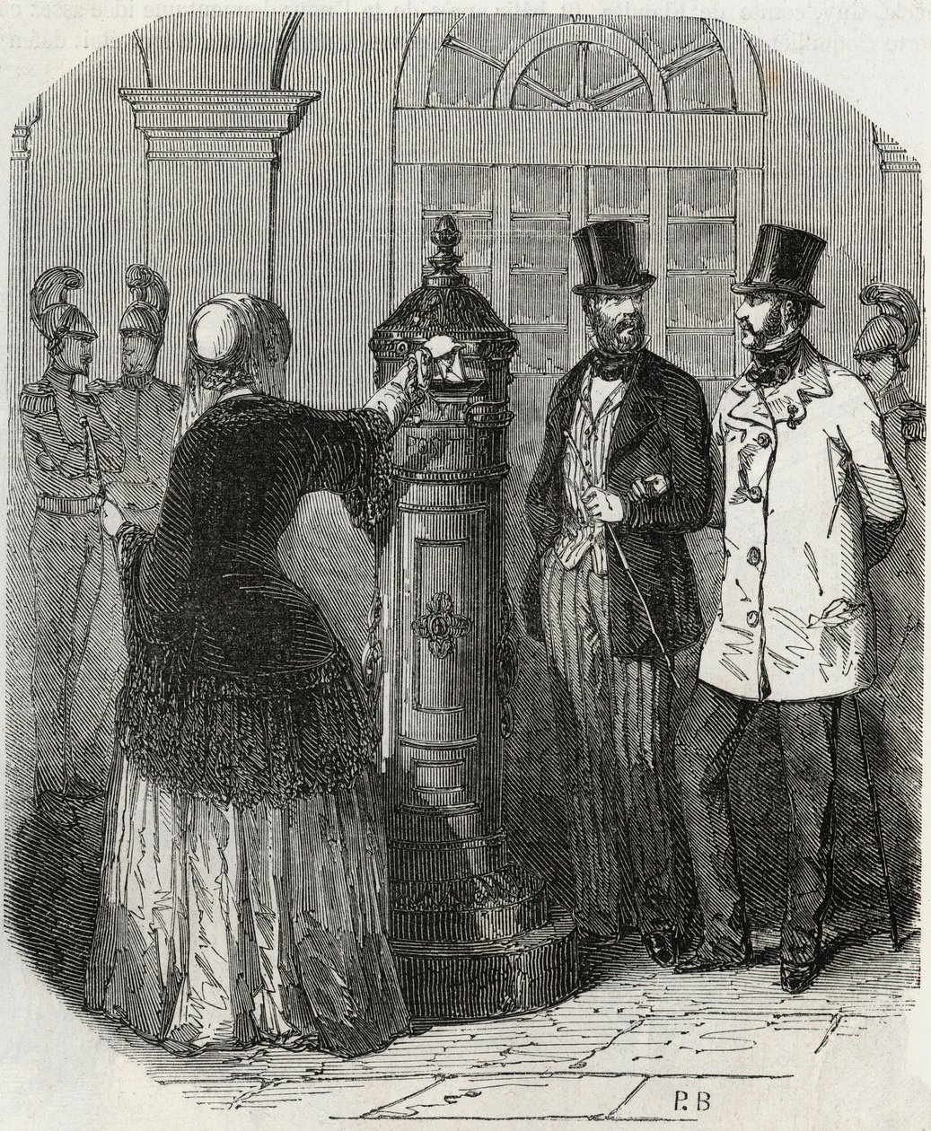 Viestit: uusi postilaatikko - Kaiverrus "Tableau-de-Paris" Edmond Texier 1852 tekijältä French School