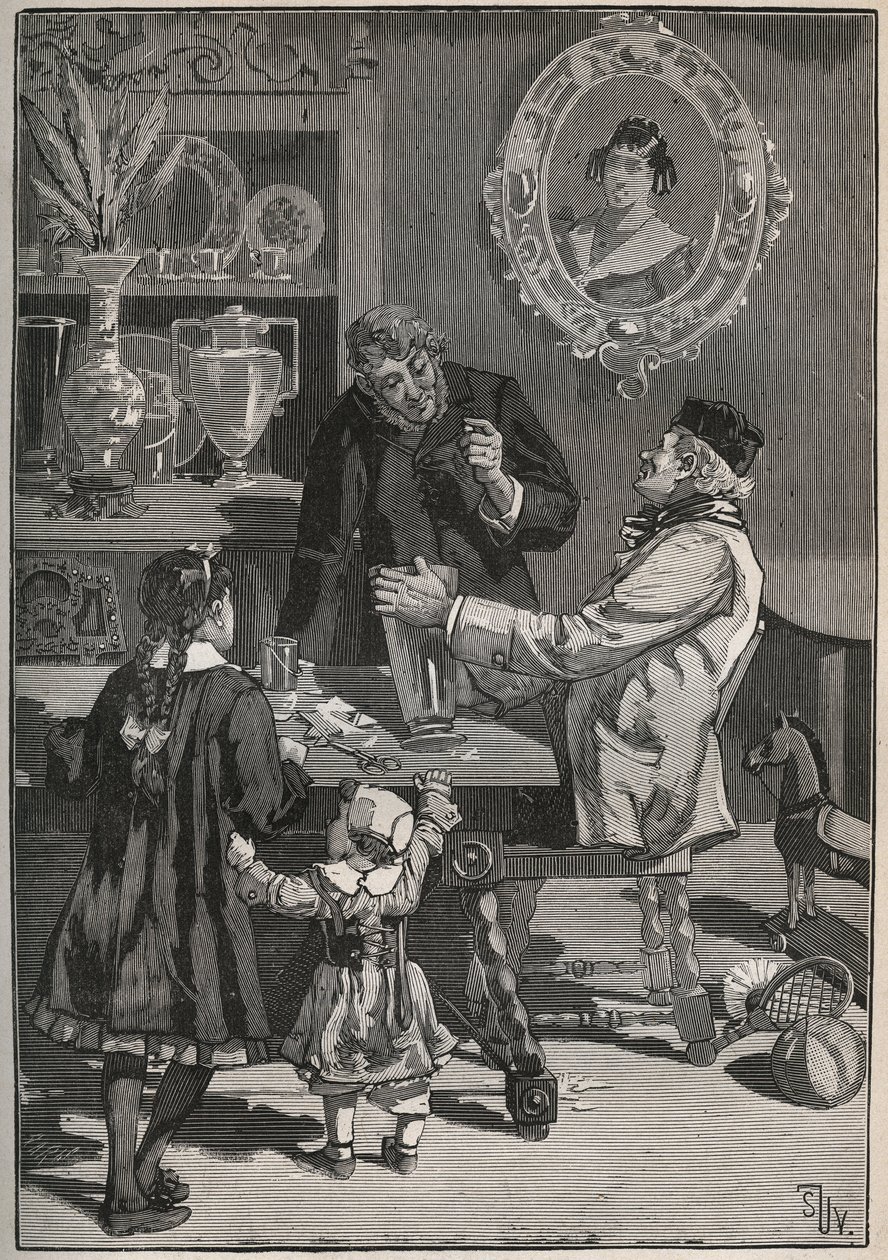 Potichomy, 1800-luvun prosessi posliinimaljakoiden jäljittelemiseksi Kiinasta ja Japanista. Kaiverrus vuodelta 1880 kirjassa "Les arts et metiers illustres", kirjoittanut Adolphe BITARD. tekijältä French School