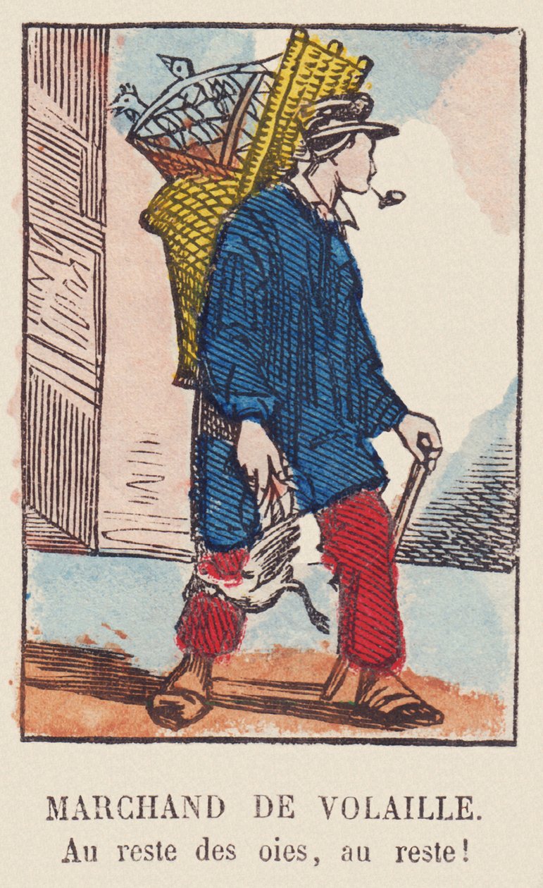 Siipikarjan kauppias. Lopuille hanhille, lopuille! , noin 1819 (painettu) tekijältä French School