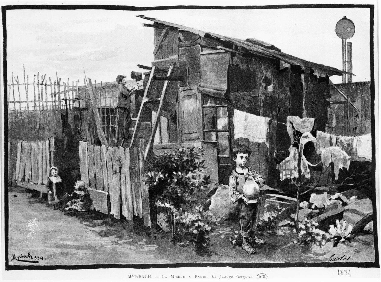 Köyhyys Pariisissa: slummet, Gergovien kulku. 1884. Raamattu. des Arts decos. tekijältä French School