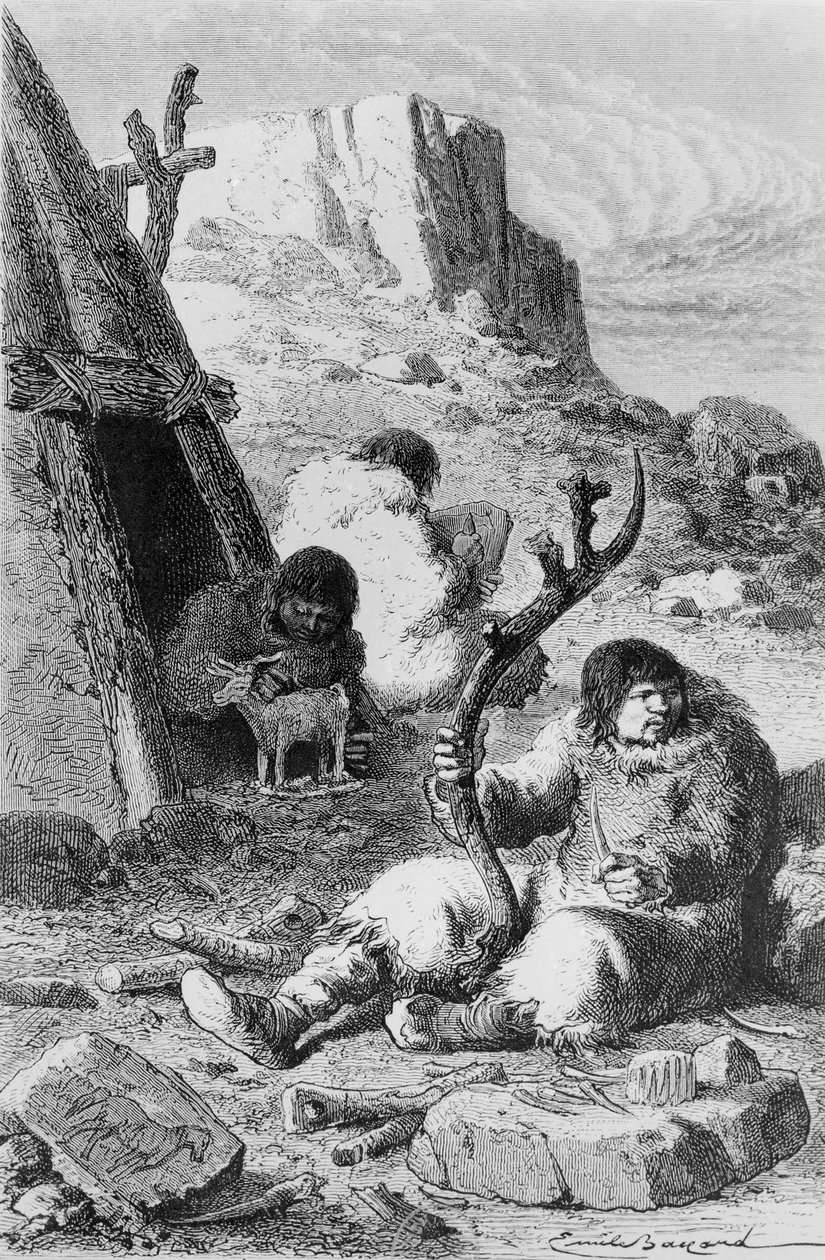 Esihistorialliset taiteilijat, Louis Figuierin LHomme Primitif, julkaistu Hachette, 1870 tekijältä French School
