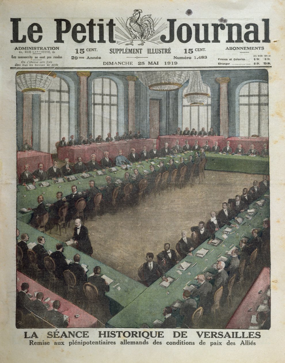 Liittoutuneiden rauhanehtojen esittely saksalaisille delegaateille 7. toukokuuta 1919 Versaillesissa, Le Petit Journalin etukansi, 25. toukokuuta 1919 tekijältä French School