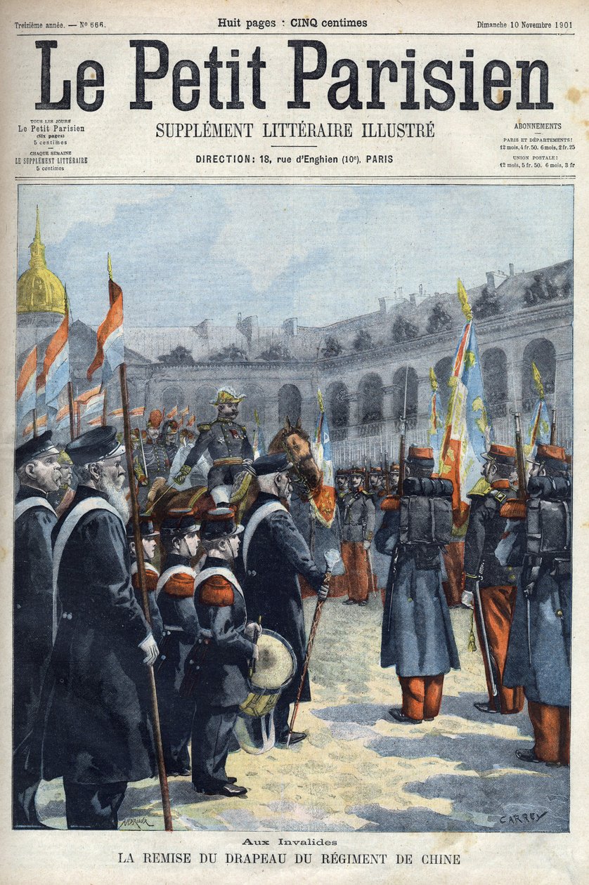 Kenraali Faure Biguet (Faure-Biguet) esitteli Kiinan rykmentin lipun kenraali Arnoux