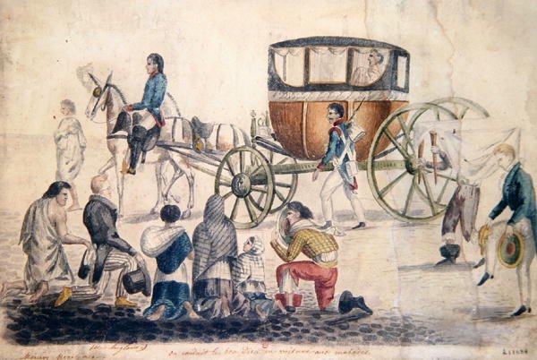Pappi viemässä ehtoollista sairaille ja kuoleville, n. 1850 (guassi paperilla) tekijältä French School