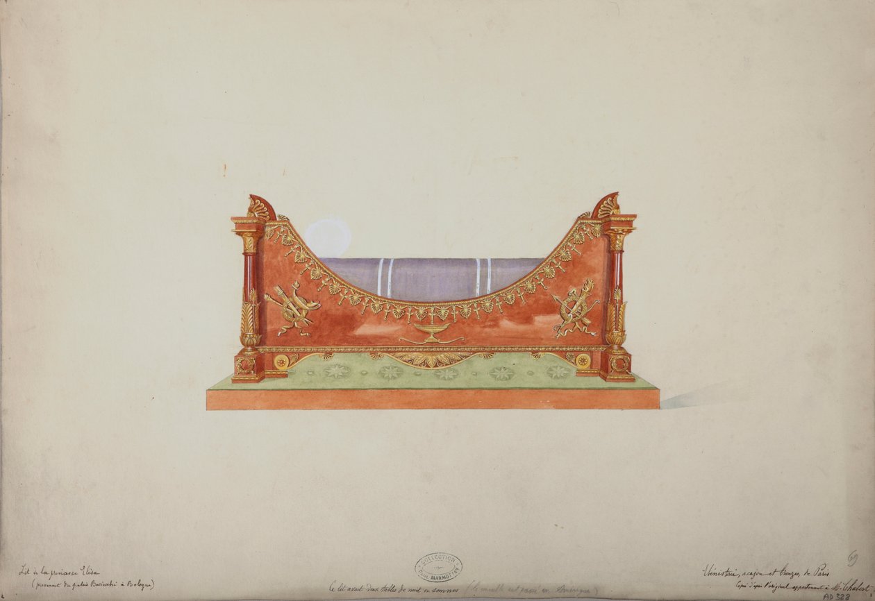 Prinsessa Elisas -sänky Bolognan Baciocchin palatsista, n. 1900-20 tekijältä French School