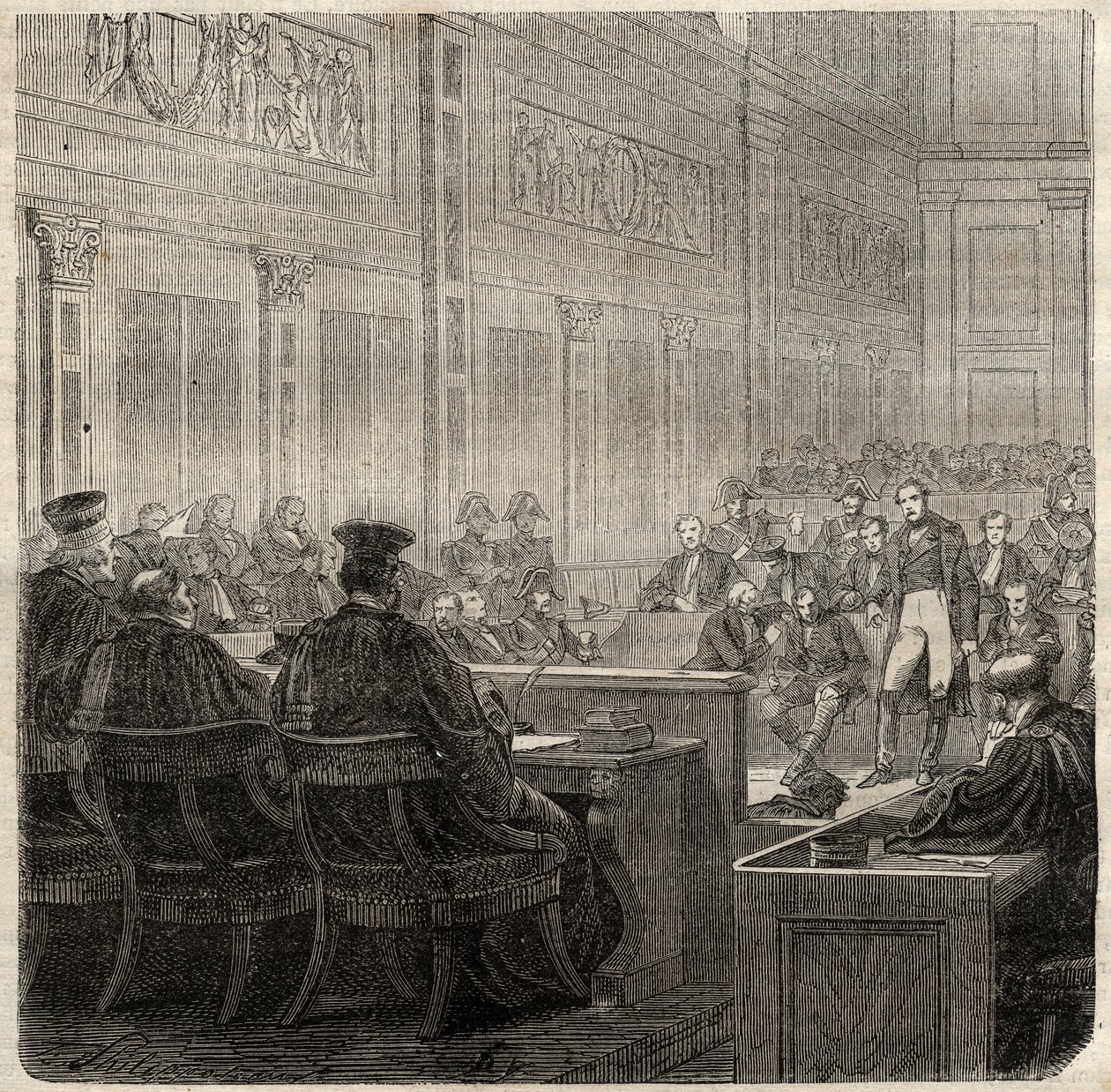 Kenraali Jean Baptiste Bretonin (Jean-Baptiste) dit Bertonin (1769-1822) Poitiersin kuninkaallisen tuomioistuimen prosessi vuonna 1822 - tekijältä French School