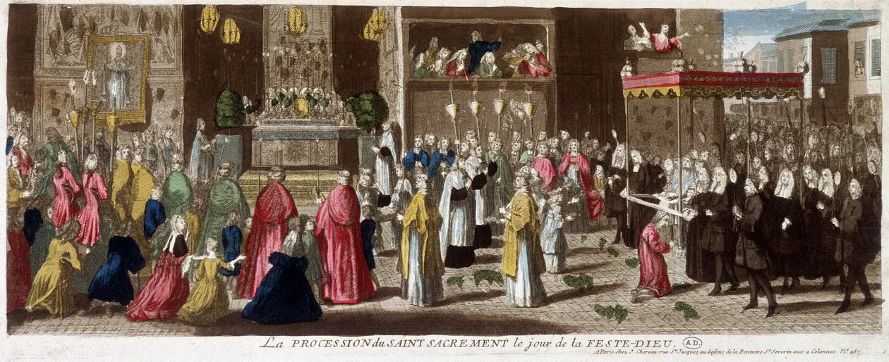Pyhän sakramentin kulkue juhlapäivänä-Dieu, Pariisi, v.1715 tekijältä French School