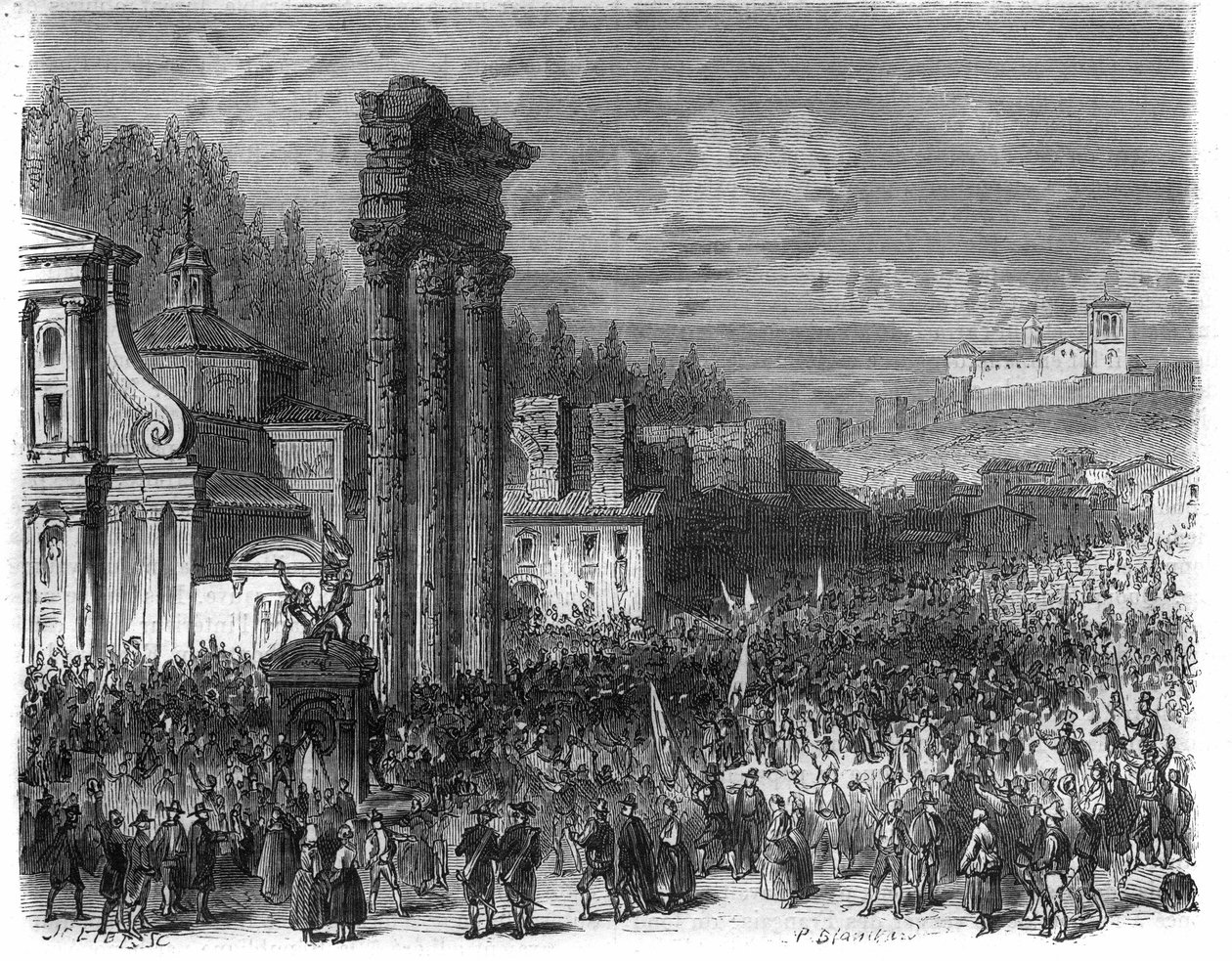 Rooman tasavallan julistaminen vuonna 1798. (Proclamation della repubblica romana nel 1878) Maurice Lachatren kaiverrus "Histoire des Papes-King-Queen-and-Empereurs a travers les centuries" tekijältä French School