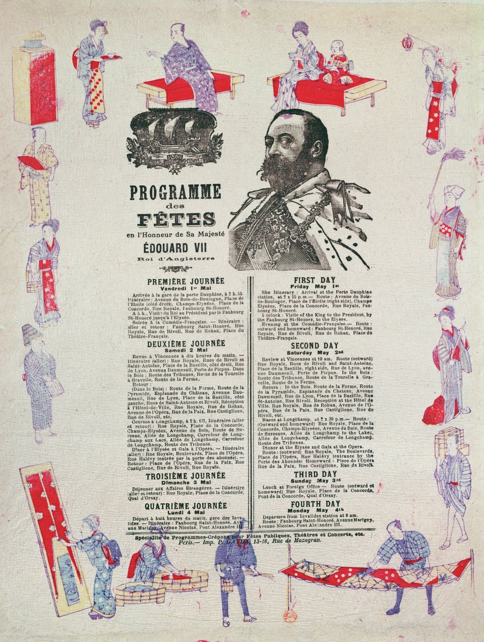 Tapahtuma- ja juhlaohjelma kuningas Edward VII:n (1841-1910) Pariisin-vierailulle 1.-4. toukokuuta 1903 tekijältä French School