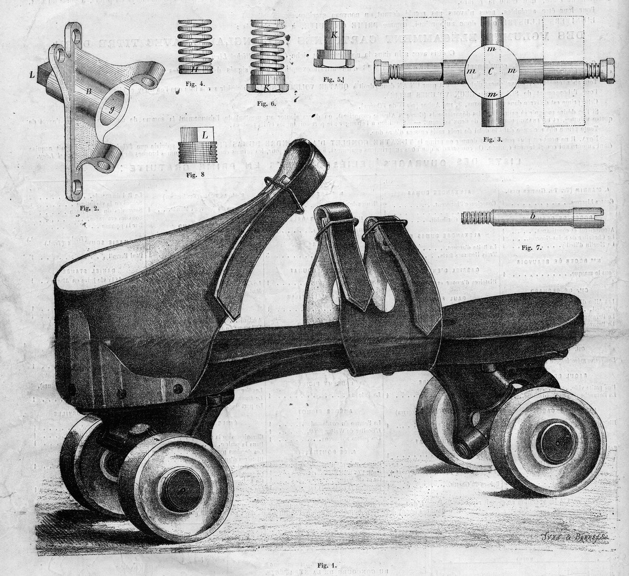 Rullaluistimien prototyyppi. Kaiverrus kirjaan "The Illustrous Universe" tekijältä French School