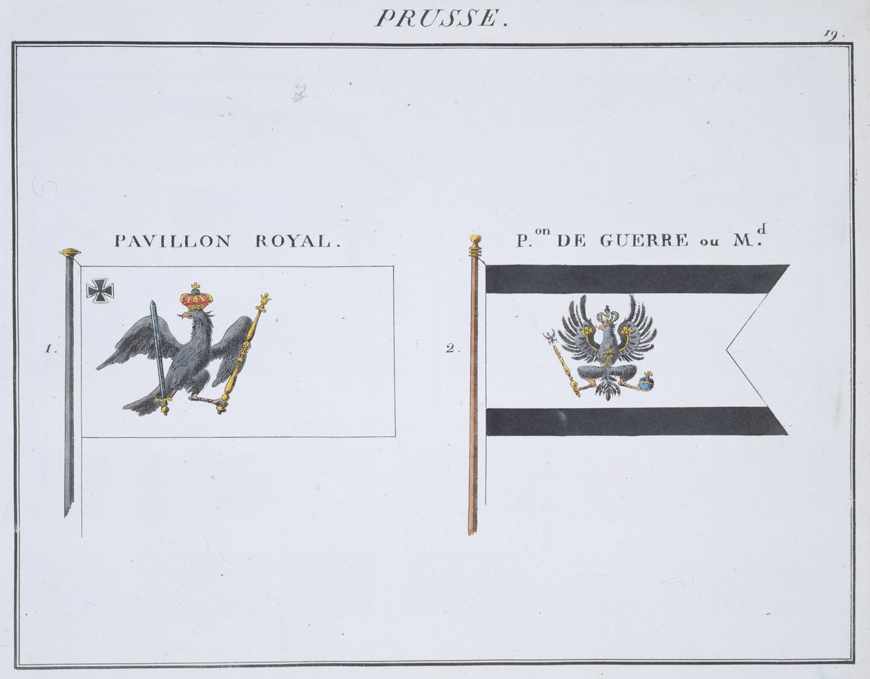 Preussin liput, ranskalaisesta lippukirjasta, n. 1819 tekijältä French School