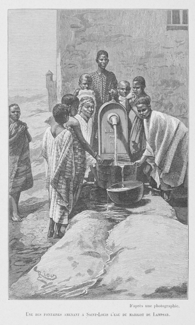 Julkinen suihkulähde Senegalissa, kuvitus "Le Senegal...":sta Louis Leon Faidherbe, 1889 tekijältä French School