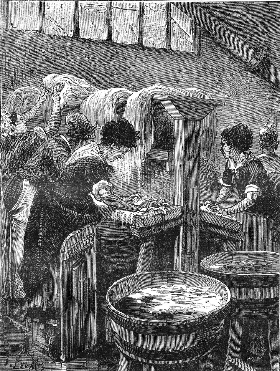 Julkinen pesu, pesupaja, vedenkäyttö 1880 tekijältä French School