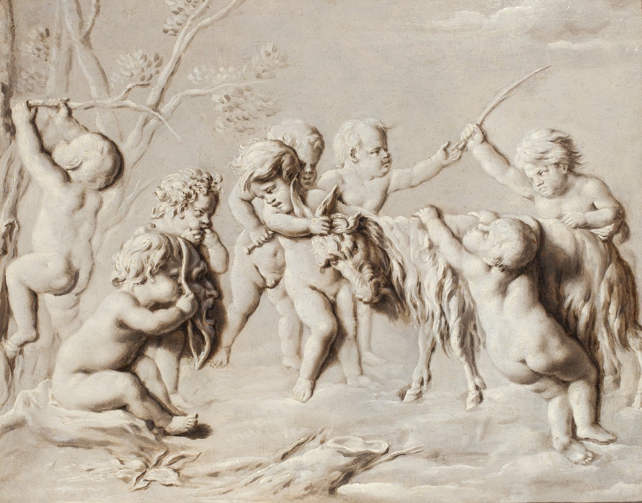 Putti leikkii She-Goat Amalthean kanssa tekijältä French School