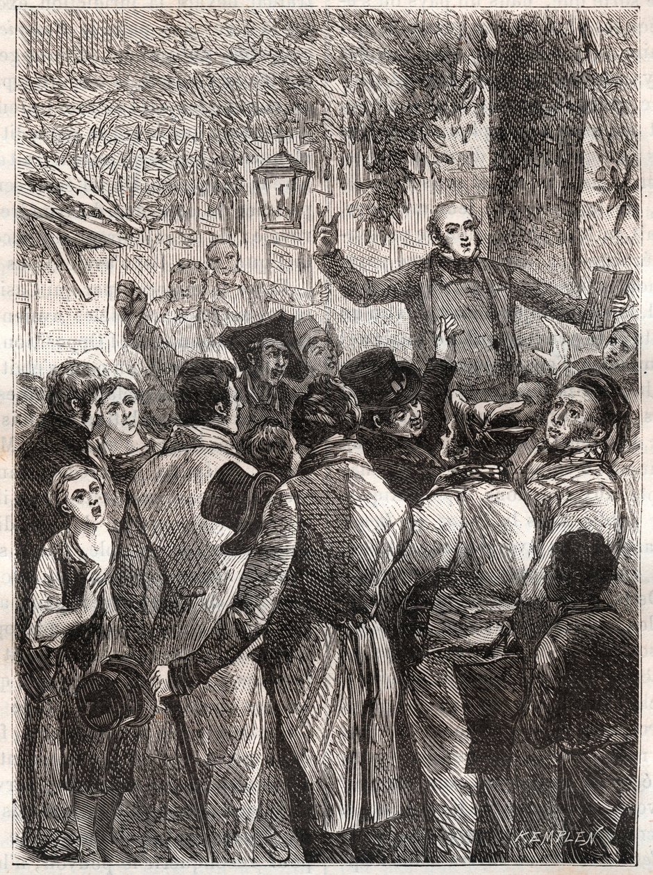 Louis Marie de Lahaye de Cormeninin (1788-1868) pamfletin lukeminen vuonna 1838 (Timonin Tres-nöyryyttävät huomautukset uudenlaisesta korvauksesta, jonka kansalaislista väittää vahvistavansa neljän miljoonan ja neljän miljoonan velkaa Tresorille mylly tekijältä French School