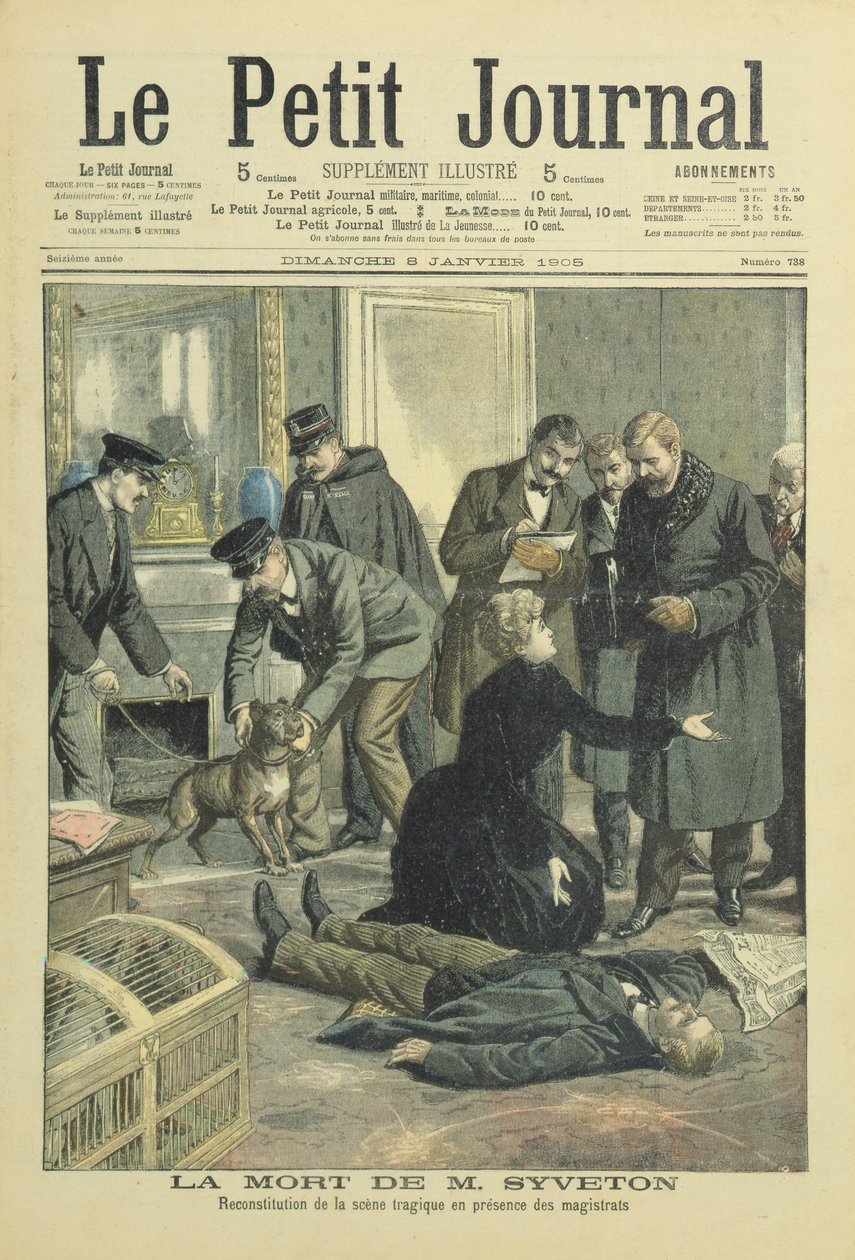 Gabriel Syvetonin kuoleman rekonstruktio, kansikuva Le Petit Journalista, 8. tammikuuta. 1905 tekijältä French School