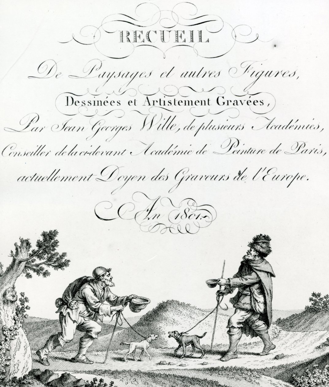 Johann Georg Willen piirtämä ja taiteellisesti kaiverrettu maisemien ja muiden hahmojen kokoelma tekijältä French School
