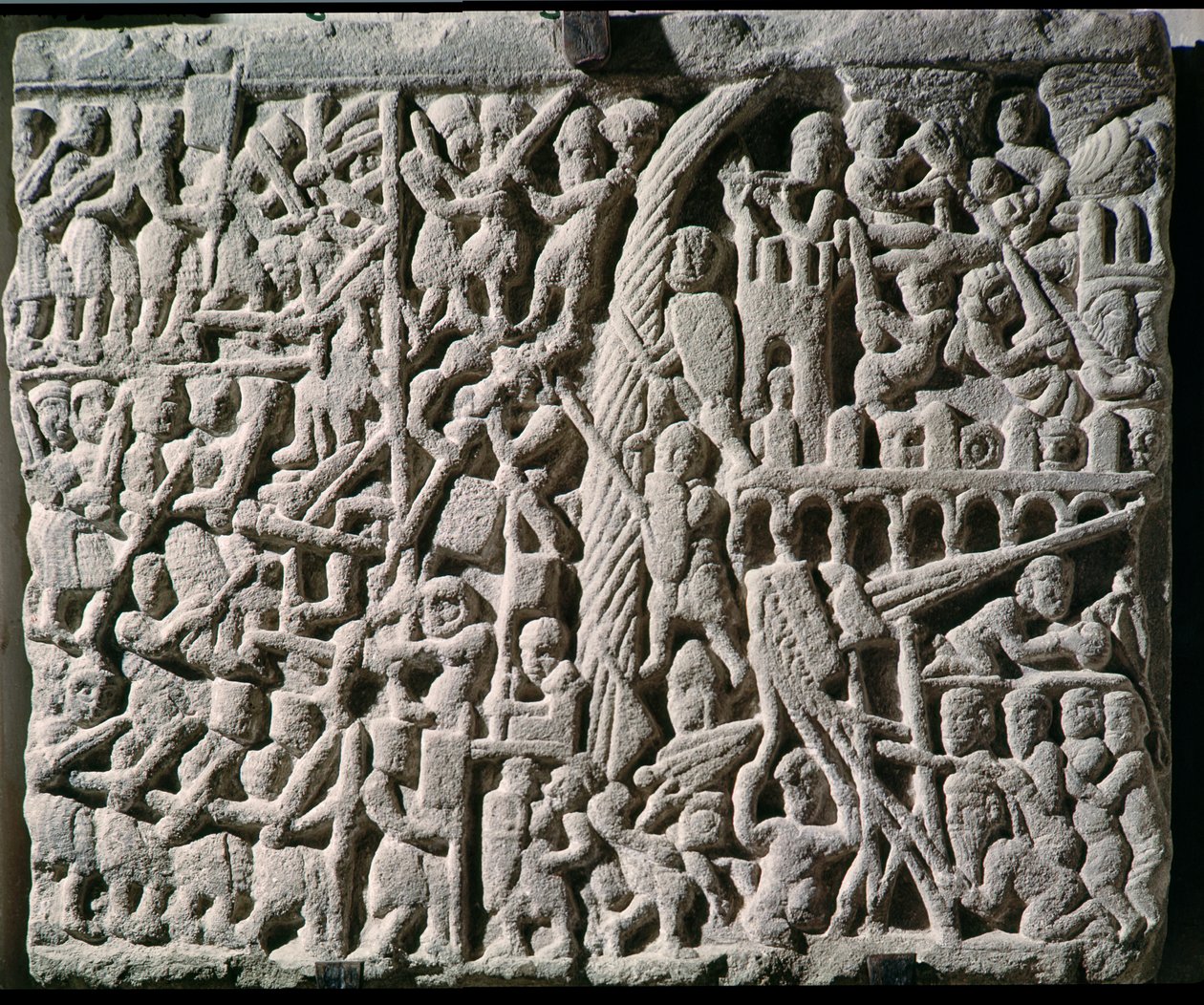 Simon de Montfortin (n. 1160-1218) Carcassonnen piiritystä kuvaava reliefi vuonna 1209 tekijältä French School