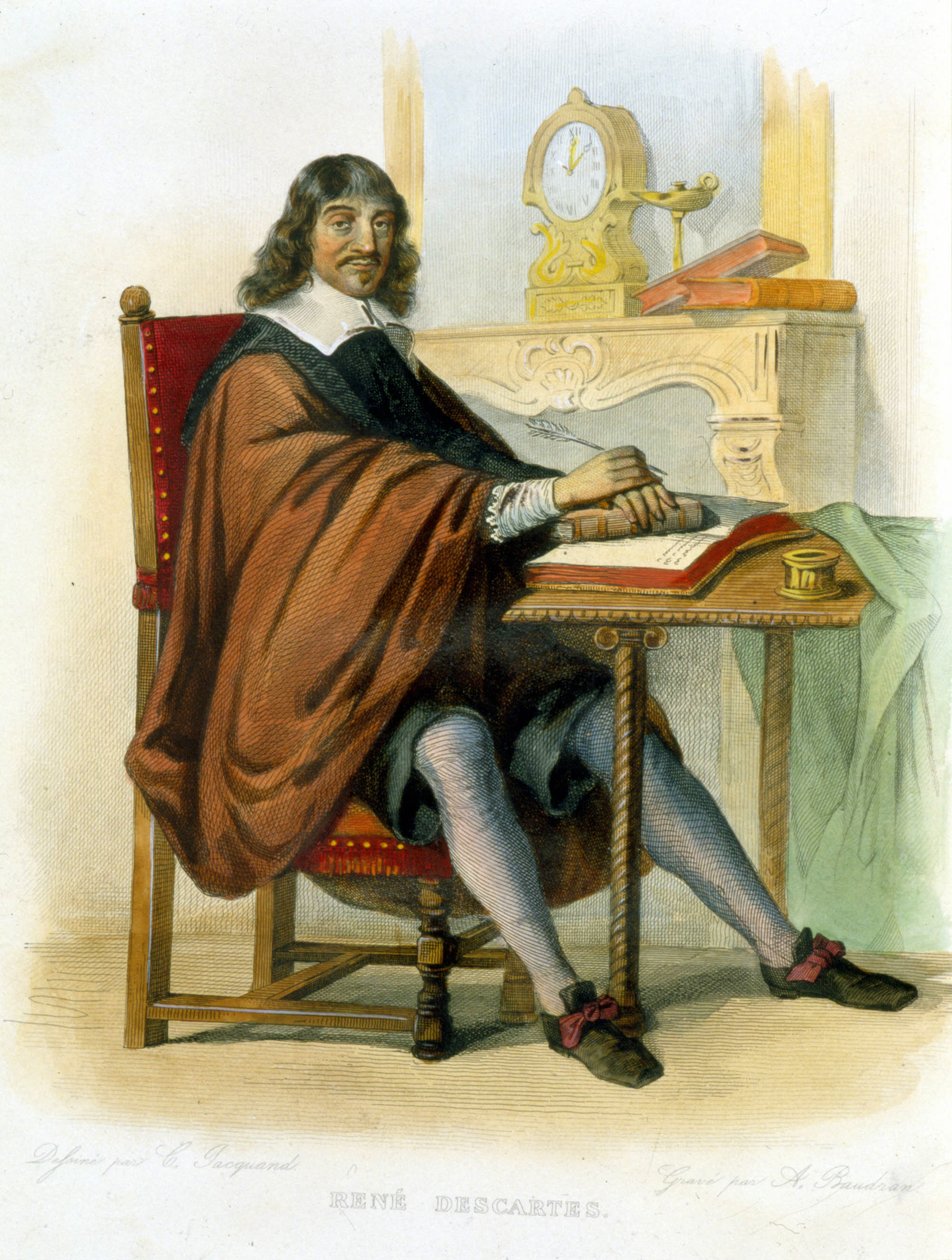 René Descartes kirjoittamassa - toim. Mennechetissä, "" Le Plutarque francais "" tekijältä French School