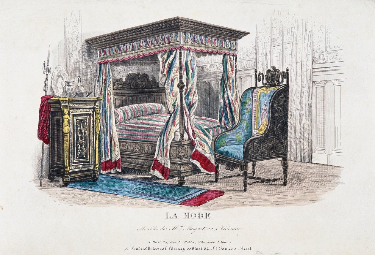 Renessanssityylinen sisustus tarkistettu ja tulkittu Napoleon III:n aikakauden makuun, kaiverrus La Mode (Fashion) -lehdestä, Ranska tekijältä French School