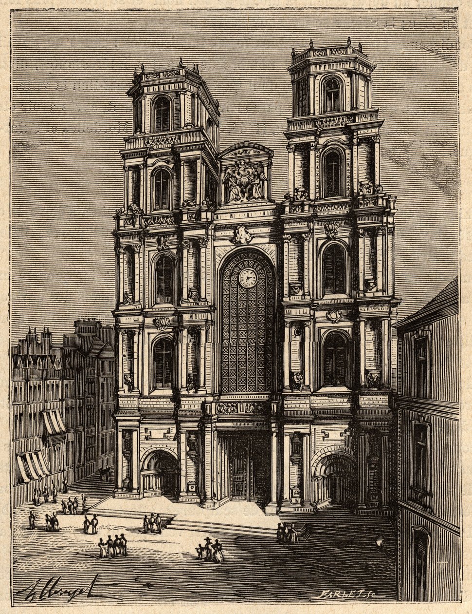 Rennes - La Cathedrale Saint Pierre - - kaiverrus kirjaimella "" PATRIE" - PECTUREQUIREQUE RANSKAN KUVAUS 6 NITEESSÄ LUCIEN HUARD - 1800-luvun loppu tekijältä French School