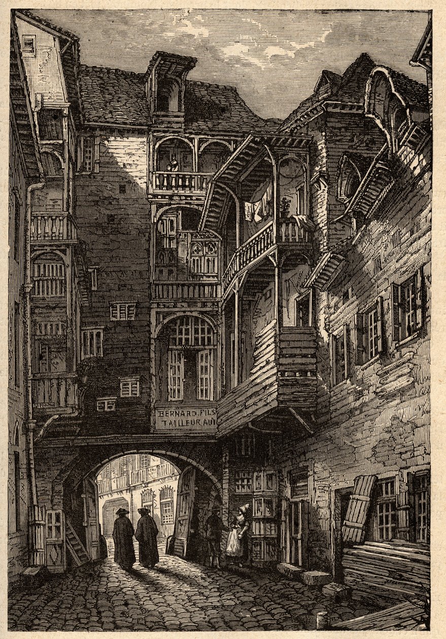 Rennes - Passage des Carmelites -kadun vanha portti - kaiverrus "" PATRIE" - PECTUREQUIREQUE RANSKAN KUVAUS 6 NÄTEESSÄ LUCIEN HUARD - 1800-luvun loppu tekijältä French School