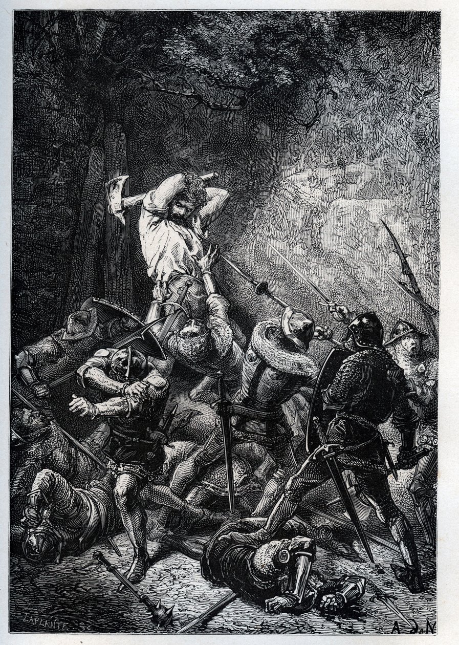 Representation du Grand Ferre (tai fretti) (n. 1330-n. 1358) satavuotisen sodan picard-sankari” (Sadan vuoden sota: ranskalaisen sankarin Big Ferren muotokuva) - kaiverrus kirjasta "" L