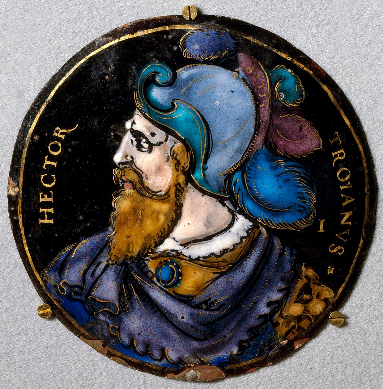 Edustus Hectorista, Troijan sankareista. Medaljonki sähköpostissa 1500-luvun Limogesista. Kuuntele, National Renaissance Museum tekijältä French School