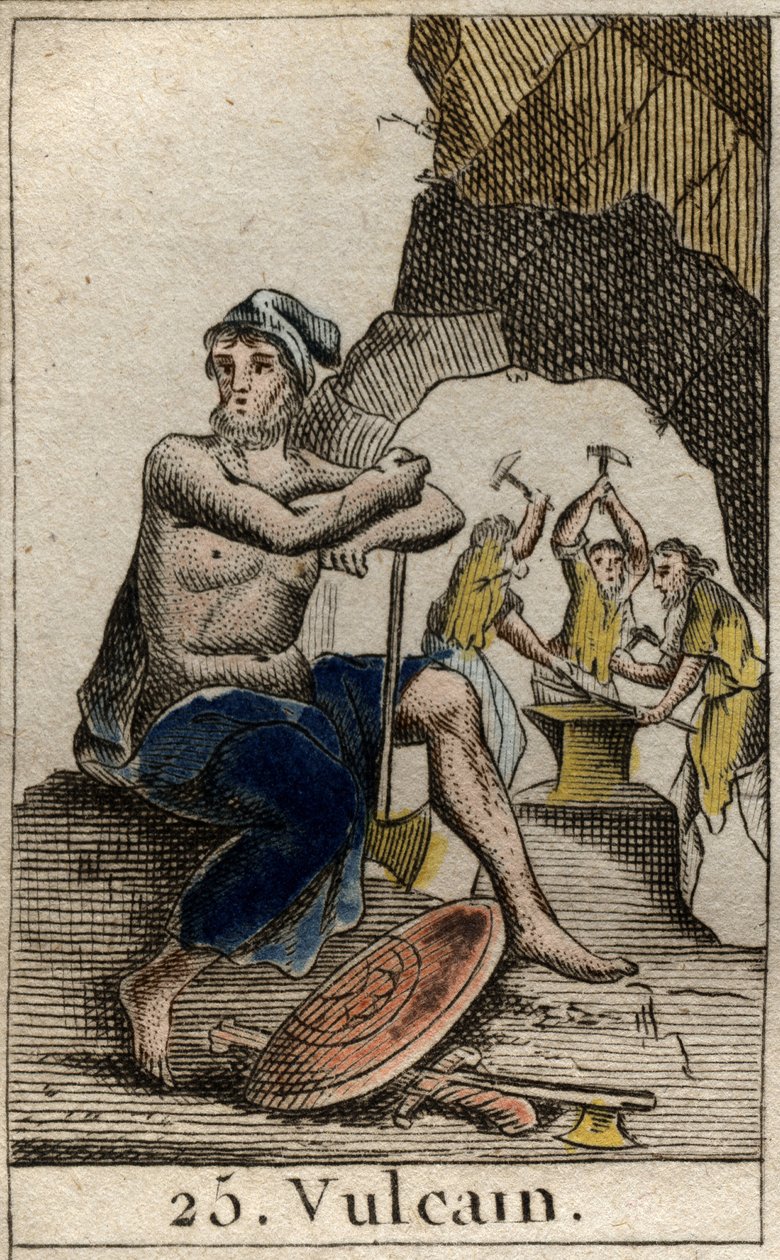 Edustus Vulcanista, tulen, takoman ja tulivuorten jumalasta. (Vulkaani, tulen ja tulivuorten jumala). Pierre Blanchardin "Nuoruuden mytologiasta" vuodelta 1803. tekijältä French School