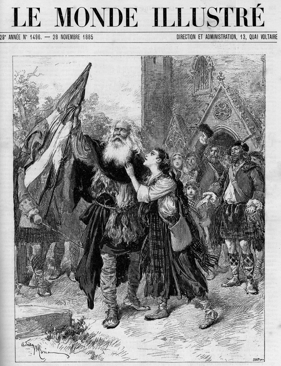 Draaman esitys viidessä näytöksessä Francois Coppeen (1842-1908) Les Jacobites -teatterissa Theatre de l