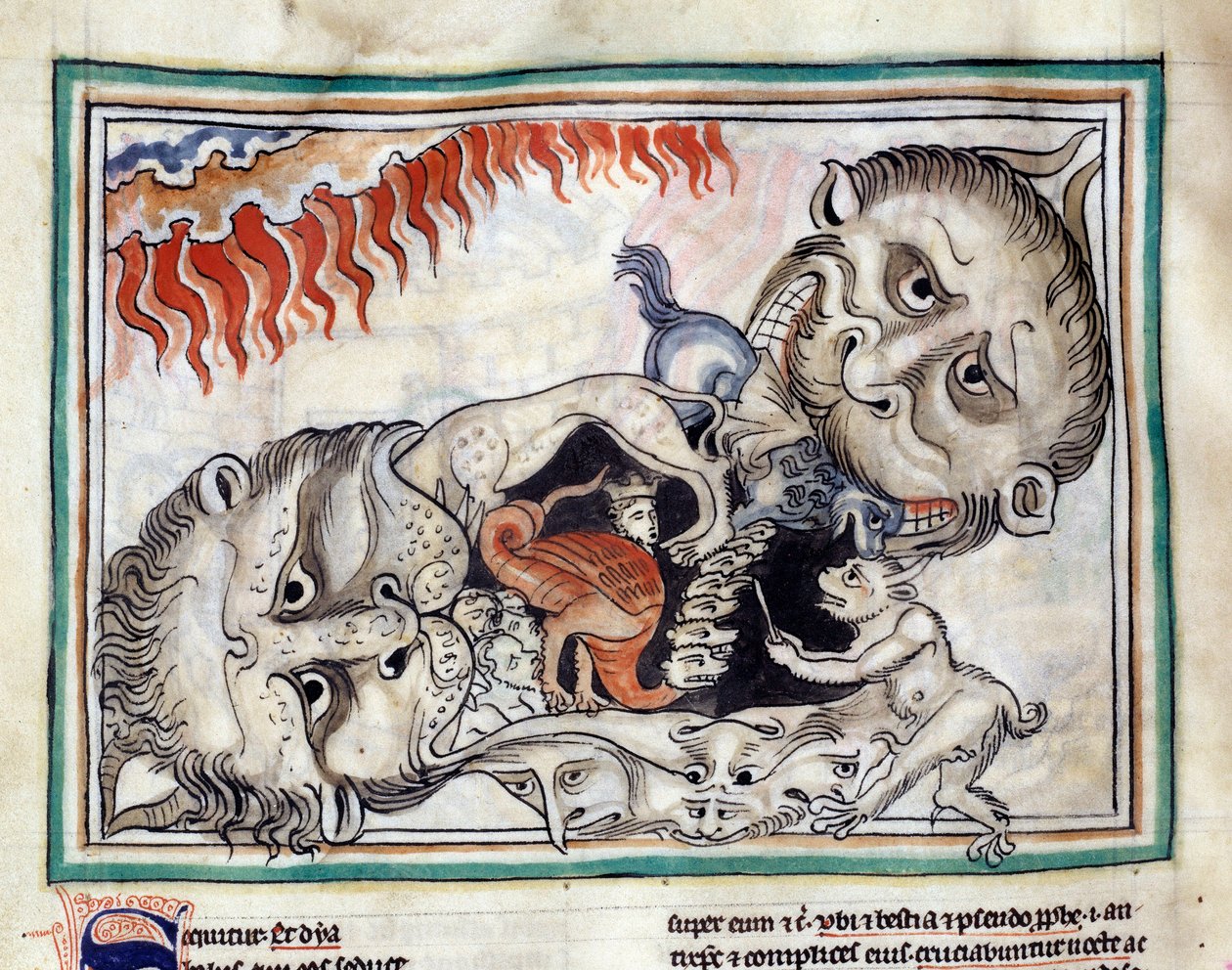 Esitykset alamaailman olennoista, jotka lyövät 1200-luvun ranskalaisen koulukunnan valaiseman "The Apocalypse of Cambrain" -miniatyyriä. Ms. 422. Municipal Library, Cambrai tekijältä French School