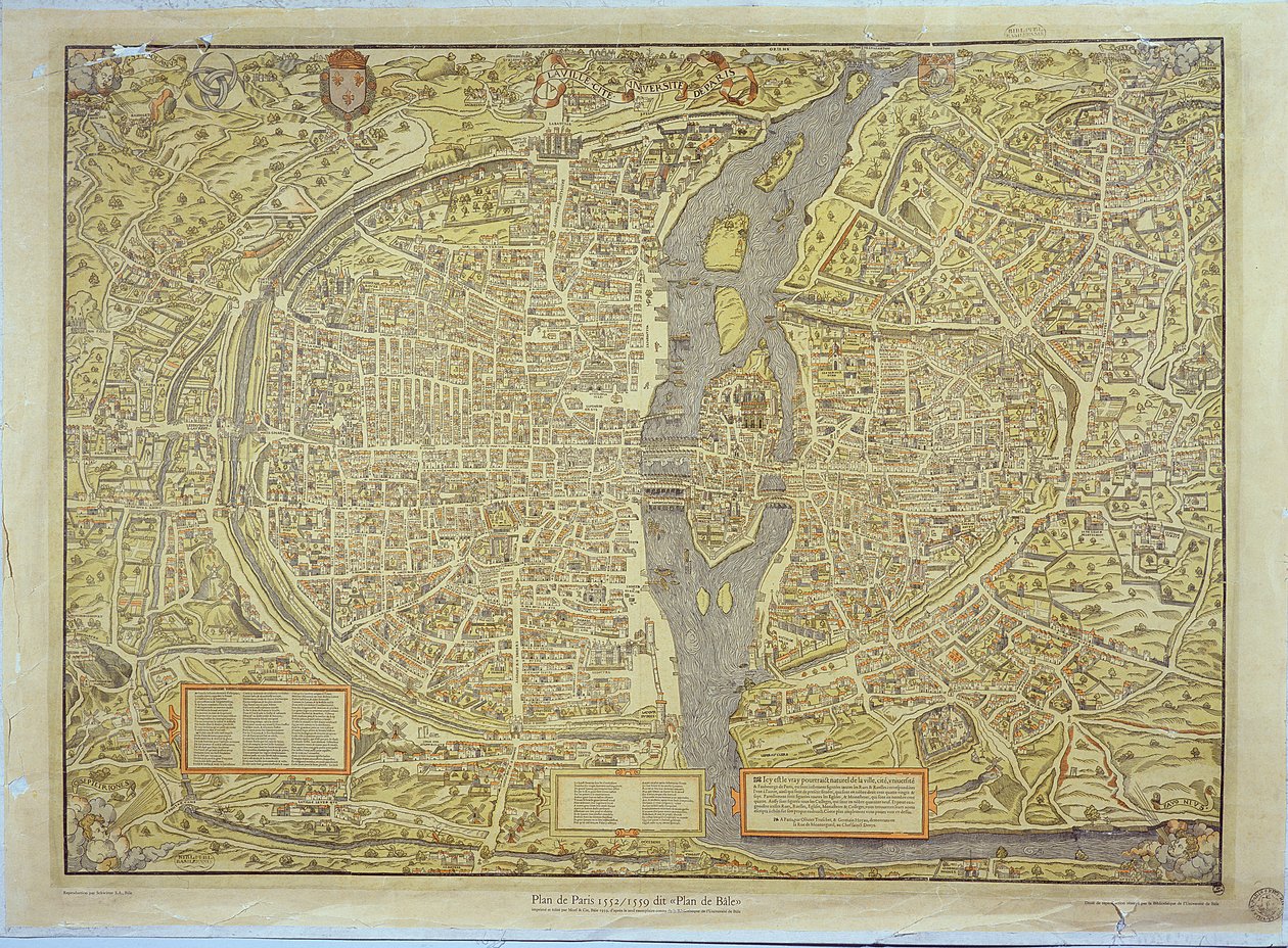 Jäljennös Pariisin Baselin kartasta, joka valmistettiin alun perin vuosina 1552-59 tekijältä French School
