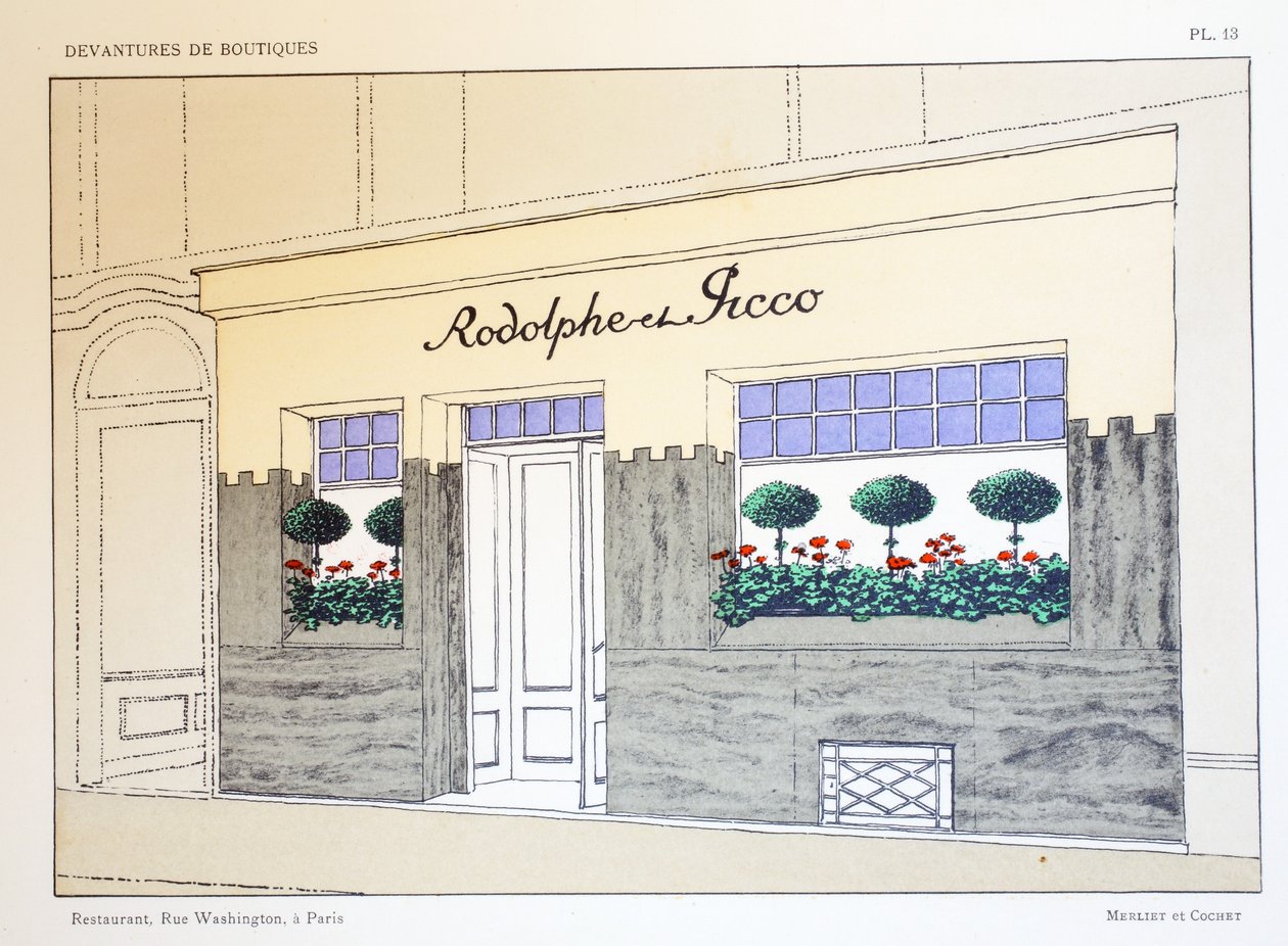Ravintola, levy 13, kuvitus Devantures de Boutiquesista, Louis-Pierre Sezille, Pariisi, 1927 tekijältä French School
