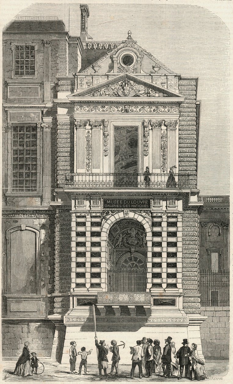Kaarle IX:nä tunnettujen ikkunoiden entisöinti Louvressa 1800-luvulla – Edmond Texierin kaiverrus Tableau-de-Parisissa 1852 tekijältä French School