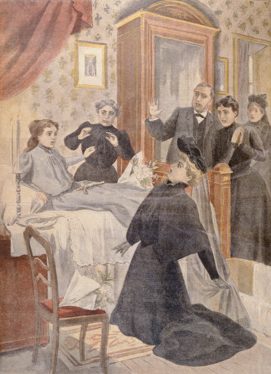 Nuoren tytön ylösnousemus kuolinsängystään, kuva Le Petit Journalista, 1902 tekijältä French School