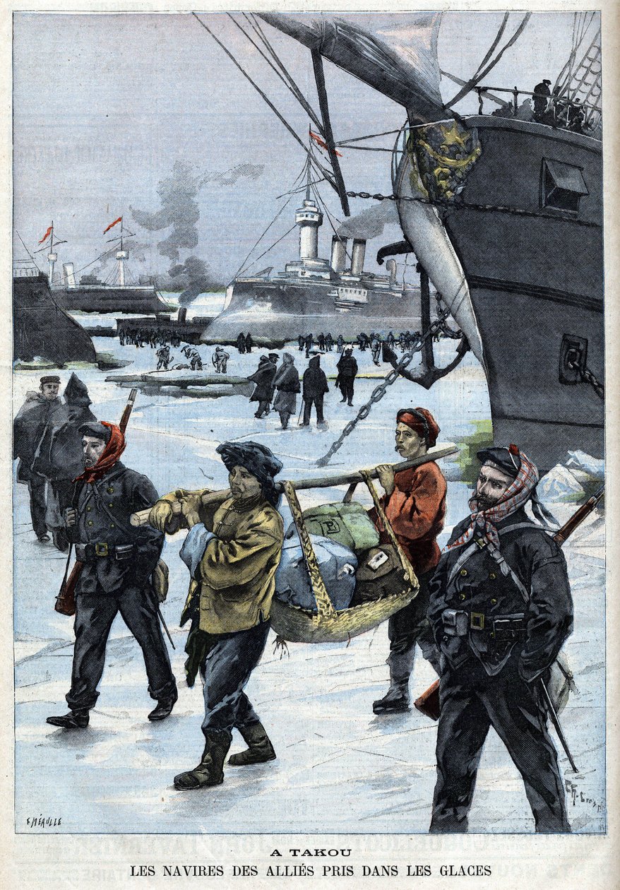 Revolt des Boxers (1898-1900) liittolaisten alukset jäällä Atakoussa. elokuvassa "" Le Petite Parisien"" tekijältä French School