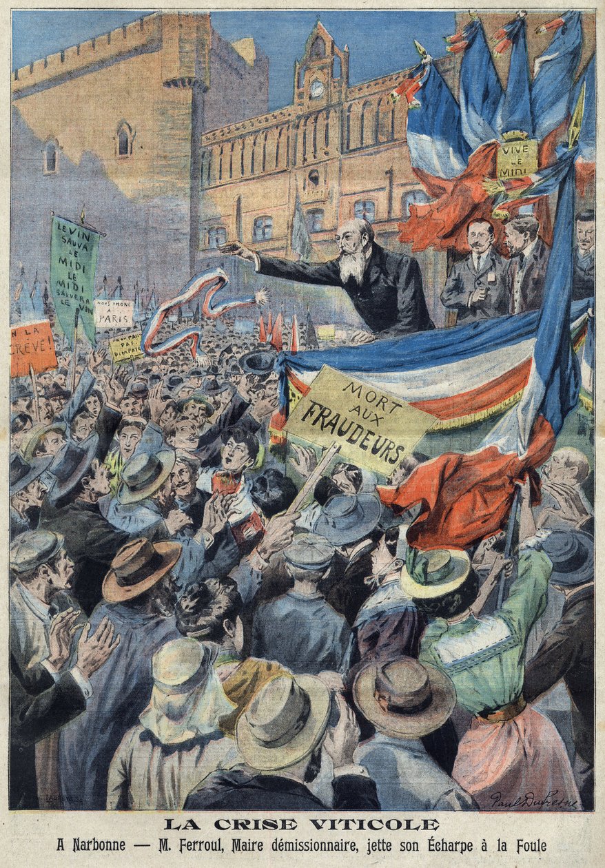 Viinitarhojen kapina Etelä-Ranskassa vuonna 1907 (painettu) (printti) tekijältä French School