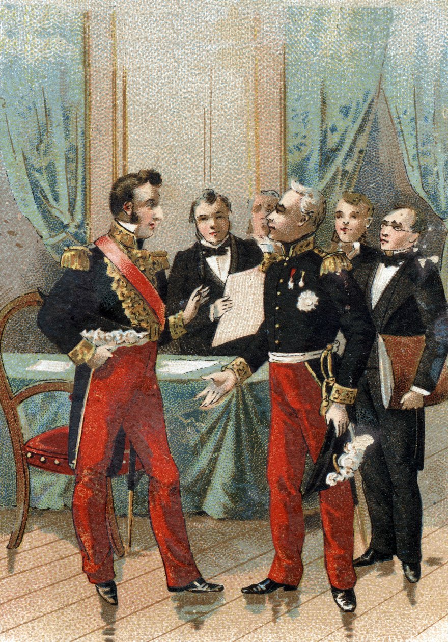 Heinäkuun 1830 vallankumous: ""Olet tasavaltojen paras"" La fayette (Lafayette) sanoi Orleansin herttualle, josta tuli Ranskan kuningas Louis Philippe I (1773-1850) 26. heinäkuuta 1830. . tekijältä French School