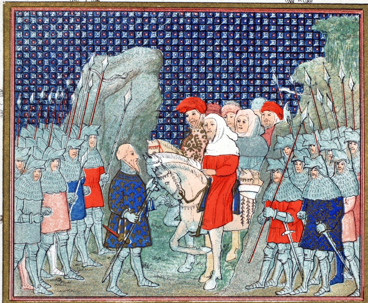 Richard II petti Penmaur Rhosissa ja joutui Northumberlandin herttuan vangiksi, Jean Cretonin faksikopio Le Prinse et Mort du Roy Richartista, uusintapainos 1800-luvulla tekijältä French School