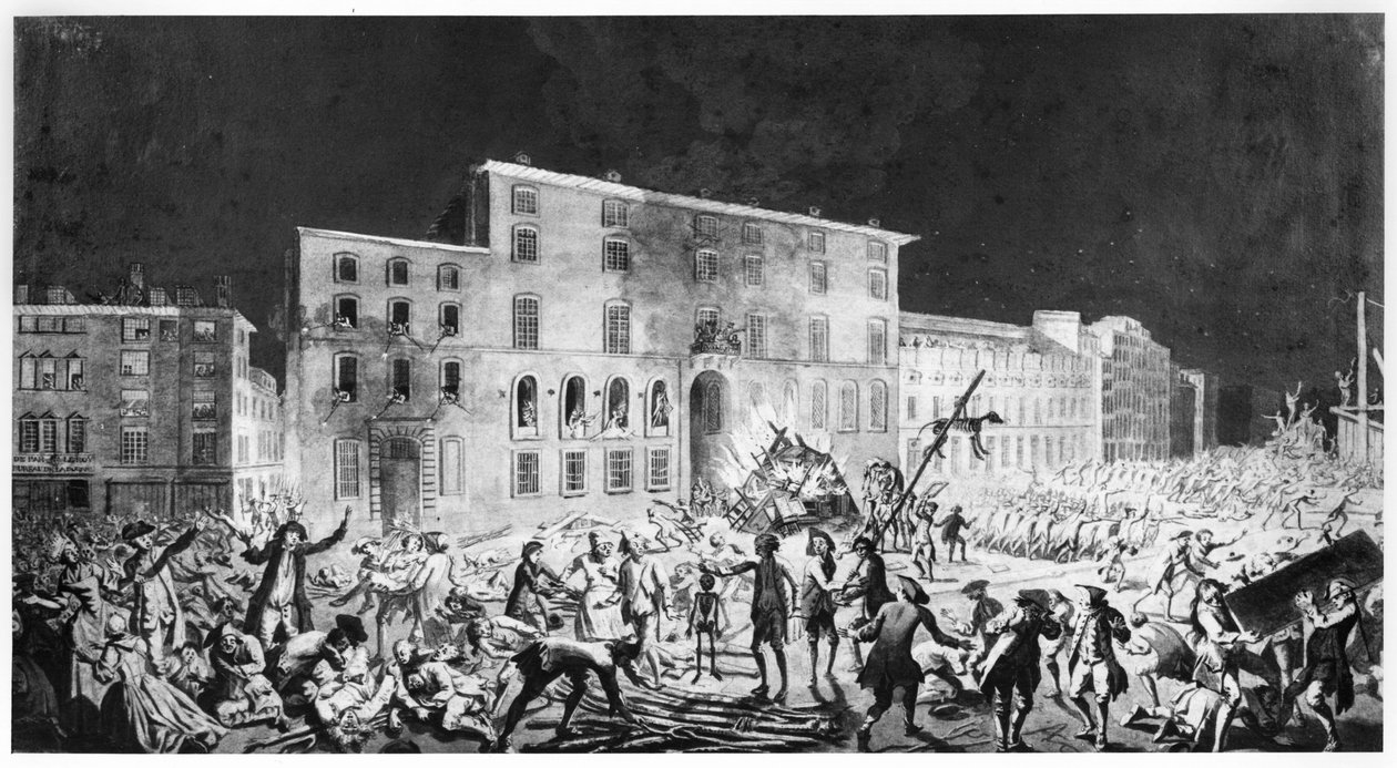 Mellakka Lyonissa, 27. marraskuuta 1768 (muste ja pesu paperille) tekijältä French School