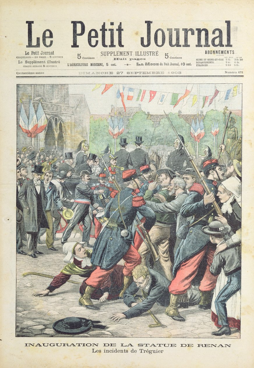Mellakka Treguierissa Renanin patsaan avajaisissa, Le Petit Journalin kansikuva, 27. syyskuuta 1903 tekijältä French School