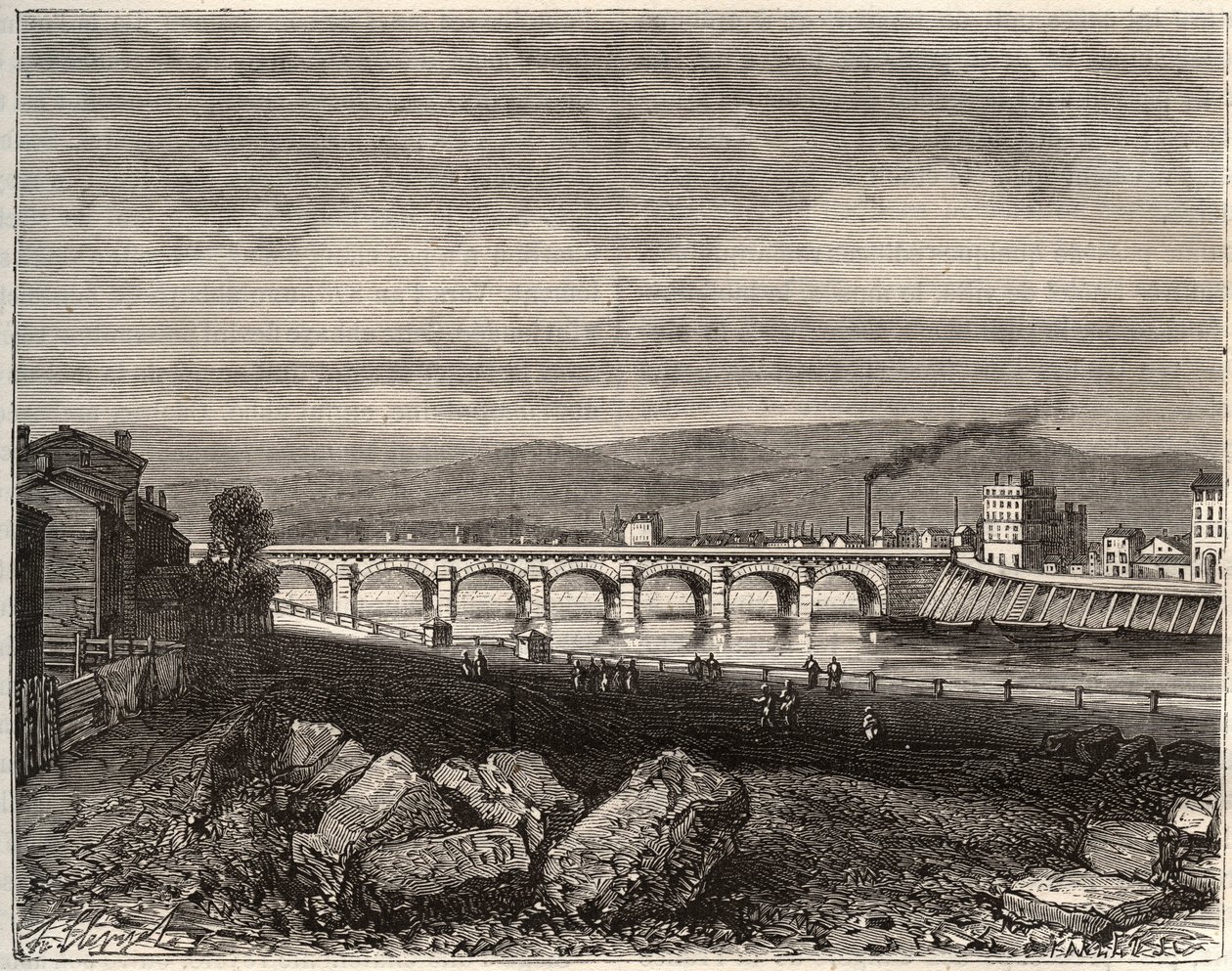 Roanne - Loire, Rhône-Alpesin alueella - V.A. Malt-Brownin kaiverrus "La France illustrée: maantiede, historia, tilastohallinto". 1884 tekijältä French School
