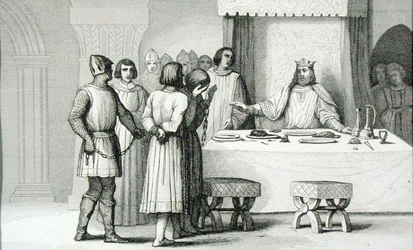 Robert II (970-1031) hurskas vapauttaa salaliittolaiset n. 1840 julkaistusta Histoire de Francesta (kaiverrus) tekijältä French School